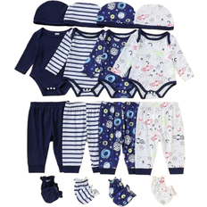 Shein 4pcs/Set Newborn Baby Boy Cute Cartoon Rocket & Satellite Print Romper, Pants, Hat, Gloves Outfit, Spring Autumn