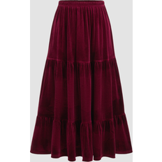 Cider Velvet Mid Rise Ruffle Maxi Skirt