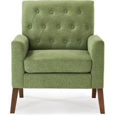 Wood Armchairs Lark Manor Upholstered Avocado Green Linen/ Brown Wood Armchair 33.8"