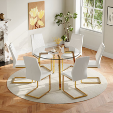 Glass - Gold Dining Sets Ivy Bronx Glass Top Dining Set