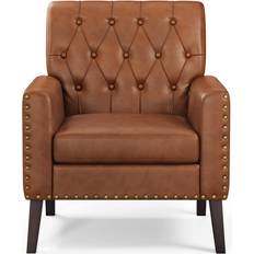 Wood Armchairs Winston Porter Asaria Brown Faux Leather Armchair 33.8" 2pcs