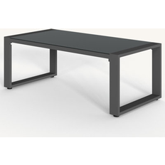 Garden Table Ebern Designs Powder-Coated Aluminum Glass Coffee Table in Gray