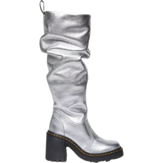 Dr. Martens Blockabsatz Hohe Stiefel Dr. Martens Kasey Metallic Leather Knee High Heel Boots - Silver