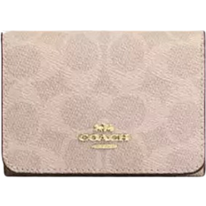 Coach Card Holder Wallet In Blocked Signature Canvas - Gold/Sand/Tan