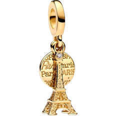 Pandora Paris Eiffel Tower Lab Grown Engravable Double Dangle Charm - Gold/Diamond