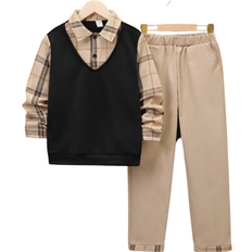 Boys - Polyester Other Sets Shein Tween Boy Plaid Print 2 In 1 Pullover & Pants