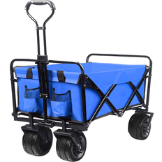 Utility Wagons Earth & Table Collapsible Wagon Cart Heavy Duty Foldable Beach Wagon with Big Wheels for Sand All-Terrain Utility Beach Cart Blue (35.0 In. L X 19.0 In. W X 40.0 In. H)