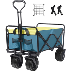 Utility Wagons Earth & Table Collapsible Wagon Cart Heavy Duty Foldable Beach Wagon with Big Wheels for Sand All-Terrain Utility Beach Cart Green Blue (35.0 In. L X 19.0 In. W X 40.0 In. H)
