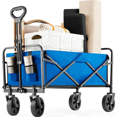 Utility Wagons Earth & Table Collapsible Folding Wagon, Wagon Cart Foldable with Two Drink Holders, Utility Grocery Wagon for Camping Shopping Sports Blue (29.5 In. L X 18.5 In. W X 35.0 In. H)