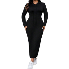 Shein Lune Plus Size Solid Color Long Sleeve Casual Slim Long Dress Maxi Women Outfit