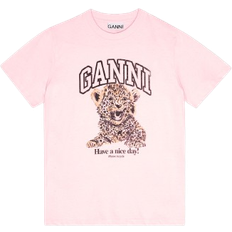 Ganni T-skjorter Ganni Basic Jersey Leopard Relaxed T-Shirt - Chalk Pink