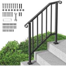 VEVOR Handrails for outdoor steps 2-3 step stair hand rail kit transitional carbon ste Black
