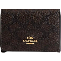 Coach Card Holder Wallet In Blocked Signature Canvas - Gold/Walnut/Tan