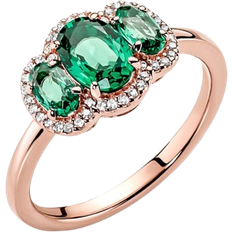 Pandora Rose Gold Rings Pandora Three Stone Vintage Ring - Rose Gold/Green/Transparent