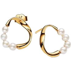 Pandora Organically Shaped Circle & Treated Stud Earrings - Gold/Pearls