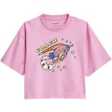 Organic Fabric - Women Clothing Coach Cosmic Rocket Print Cropped T-hirt - Hot Pink