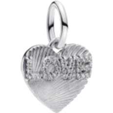 Pandora Engravable Love Heart Dangle Charm - Silver/Transparent