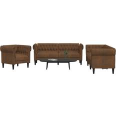 vidaXL 3 Piece Set Brown Sofa 201.5cm 3 Seater