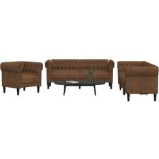 vidaXL 3 Piece Set Brown Sofa 79.3" 3 Seater