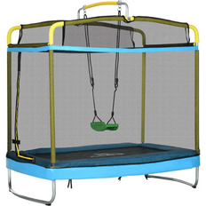 Trampolines Qaba 70.1" W x 46.5" D Kid/Toddler Trampoline blue/green in Black 82.7' H X 70.1' W X 46.5' D Wayfair (82.7' H X 70.1' W X 46.5' D)