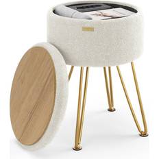 STORAGEBUD Round Beige/Gold Foot Stool 17"