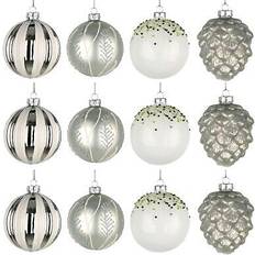 White Christmas Tree Ornaments Shatchi Glass Baubles Set of 12 pcs Christmas Tree Ornament