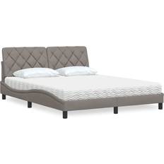 vidaXL Säng Med Madrass Taupe 160x200 cm Tyg Sängpaket
