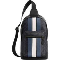 Coach West Pack In Signature Canvas With Varsity Stripe - Gunmetal/Charcoal/Denim/Chalk