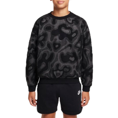 Nike Big Kid's Sportswear Oversized Fleece Crew-Neck Sweatshirt - Black/Black/White (FZ5487-010)