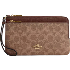 Coach Double Zip Wallet In Signature Canvas - Gold/Tan/Brown