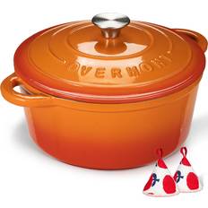 Overmont 28cm 6.6L Enamelled Cast Iron Round Casserole Pot With Lid with lid