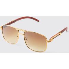 boohooMAN Retro Tinted Lense Sunglasses - Brown