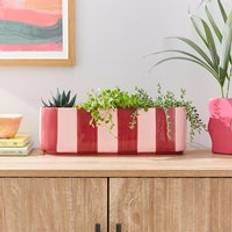 Elements Striped Ceramic Windowsill Plant Pot Pink