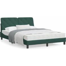 140 cm Sengepakker vidaXL Seng Med Madras 140x190 cm Velour Mørkegrøn Sengesæt