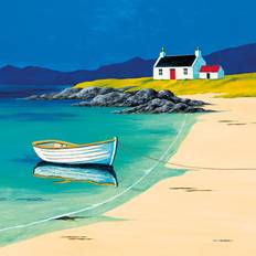 Pertemba Anthony Barber Hebridean Fishermans Cottage Blue/Green/Cream Wall Decor 40x40cm