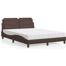 140 cm Sengepakker vidaXL Seng Med Madras 140x200 cm Kunstlæder Brun Sengesæt