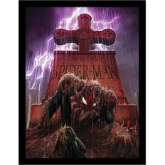 Stein Wanddekoration Spider-Man Gerahmtes Grabstein-Poster 40 cm x Schwarz Poster 30x40cm