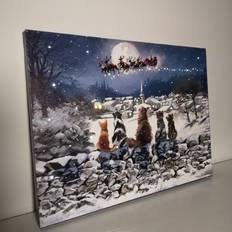 Samuel Alexander Snowtime Touch Operated Cats Christmas Fibre Optic Canvas 40 x 30 cm Wall Decor 30x40cm