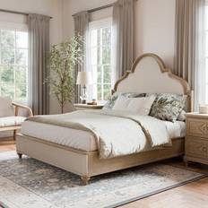 Frame Beds Furniture of America Brightwell Rustic Oak King Upholstered Panel Frame Bed