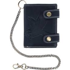 CTM Leather Eagle RFID Zip Around Chain Wallet - Black