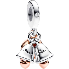 Pandora Just Married Wedding Bells Double Dangle - Silver/Rose Gold/Transparent