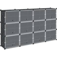 Black Shelving Systems vidaXL Storage Cube Organiser with 12 Cubes and Doors Black PP Shelving System