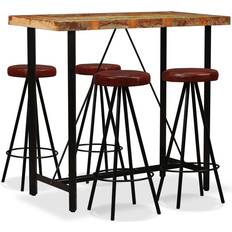 Bois Tables de bar vidaXL Bar-Set Altholz Massiv Und Echtleder 5 Tlg Bartisch