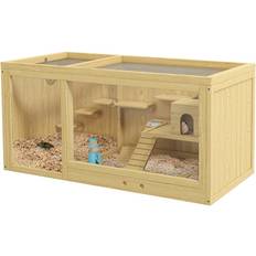 Pawhut Wooden Hamster Cage with Water Bottle One Size