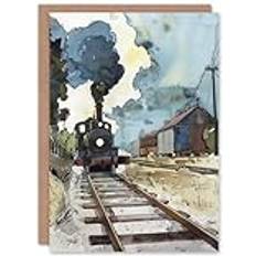 ARTERY8 Vintage Steam Train Station Watercolour Birthday Card