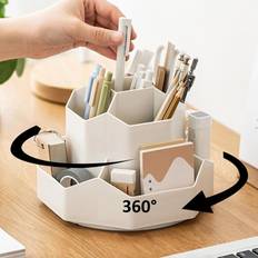 Beige Desktop Organizers Tianfu 9 Slots 360 Degree Rotating Desk Organizer