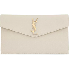 Saint Laurent Uptown Clutch - White Grain Leather/Gold