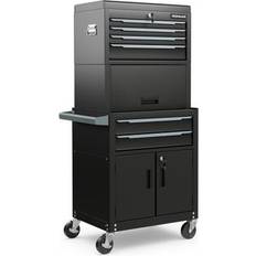 Costway 3-in-1 6-Drawer Rolling Tool Chest Storage Cabinet with Universal Wheels and Hooks-Black
