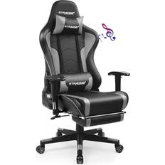 GTRACING Gaming Chair with Footrest Speakers Video Game Chair Bluetooth Music Heavy Duty Ergonomic Computer Office Desk Chair (Gray)