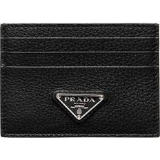Prada Leather Triangle Card Holder - Black